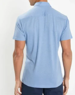 Hackett London Chemise en Lin & Coton Slim Fit manches courtes Tricot bleu moyen