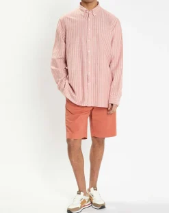 Outlet Hackett London Chemise en Lin & Coton Slim Fit à rayures orange moyen
