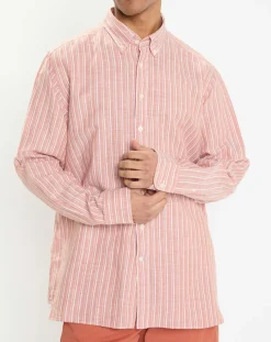 Outlet Hackett London Chemise en Lin & Coton Slim Fit à rayures orange moyen