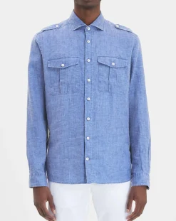 Sale Hackett London Chemise en Lin double poche bleu moyen