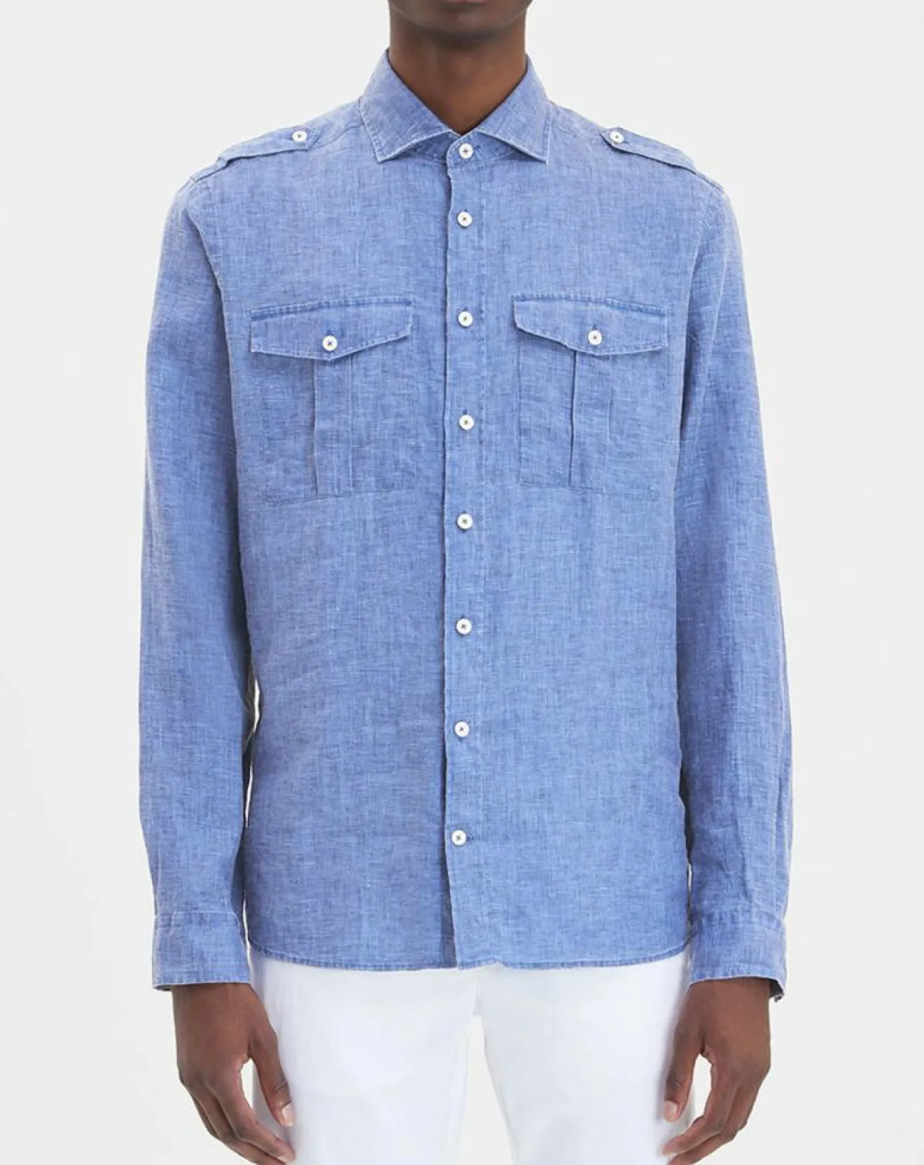 Sale Hackett London Chemise en Lin double poche bleu moyen