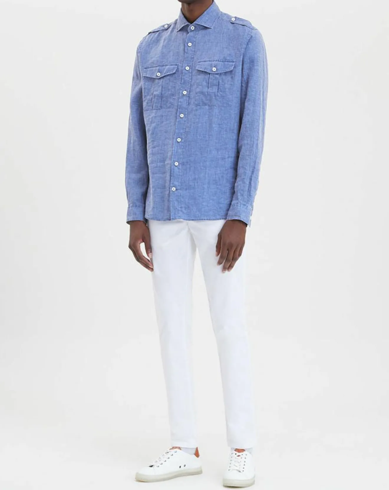 Sale Hackett London Chemise en Lin double poche bleu moyen