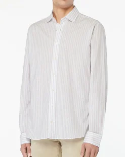 Homme Hackett London Chemise en Lin mélangé Regular Fit à rayures bleu clair/rose