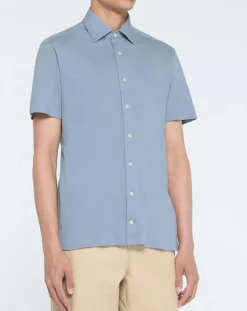 Homme Hackett London Chemise en Lin mélangé Slim Fit Polo Piqué bleu clair