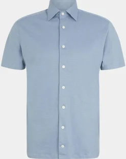 Homme Hackett London Chemise en Lin mélangé Slim Fit Polo Piqué bleu clair