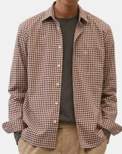 Outlet Marc O'Polo Chemise en Popeline 100% Coton Bio Regular Fit vichy blanc/rouge