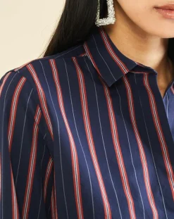 Clearance Acquaverde Chemise en Popeline Japonaise Kim rayée marine/rouge