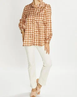 Femme Lauren Vidal Chemise en Soie mélangée Ines marron/beige