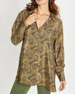 Discount Lauren Vidal Chemise en Soie mélangée Sasha marron/bleu