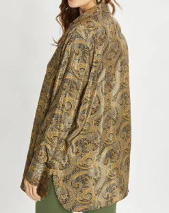 Discount Lauren Vidal Chemise en Soie mélangée Sasha marron/bleu