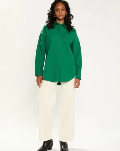 Femme Esprit Chemise Epaisse Coton uni verte