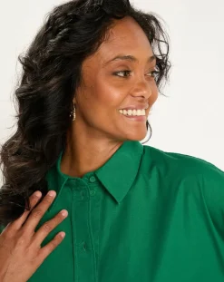 Femme Esprit Chemise Epaisse Coton uni verte