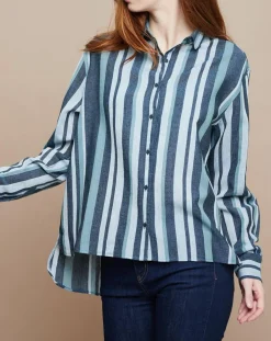 Femme Mare di Latte Chemise Florentine Essaouira Stripes vert sapin/vert pâle