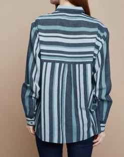 Femme Mare di Latte Chemise Florentine Essaouira Stripes vert sapin/vert pâle