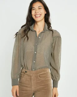 Sale Lauren Vidal Chemise fluide Store imprimée square noir/beige