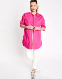 Femme Esprit Chemise manches longues poches oversize rose vif