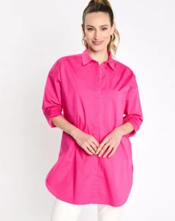 Femme Esprit Chemise manches longues poches oversize rose vif