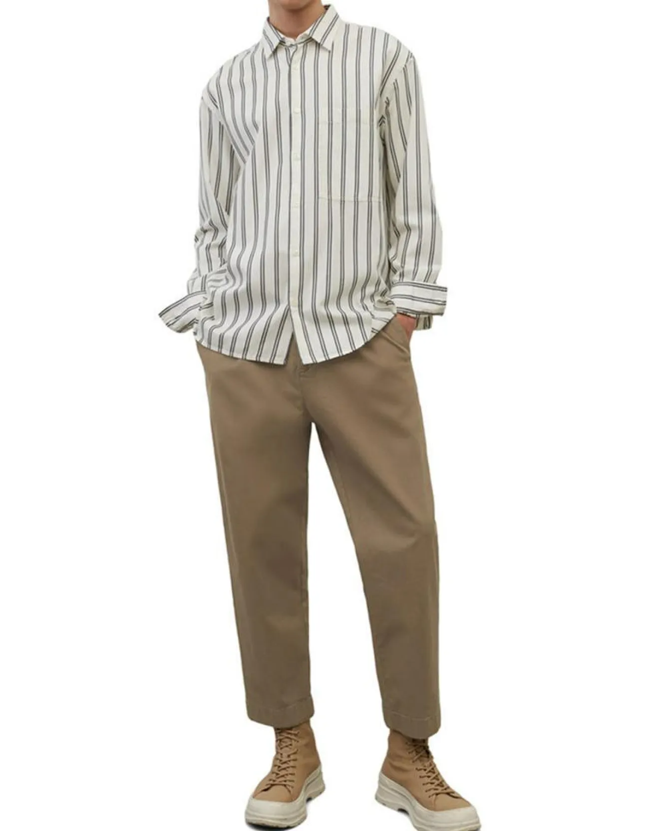 Marc O'Polo Chemise manches longues Rayée Poche blanc/noir