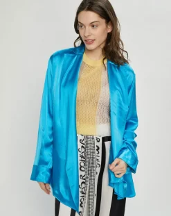 Hot Nina ricci Chemise ouverte en Satin Wrap bleue