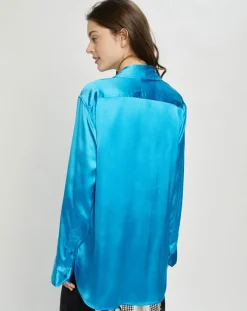 Hot Nina ricci Chemise ouverte en Satin Wrap bleue