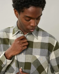 Discount Hartford Chemise regular en Flanelle Pocket à carreaux vert/naturel
