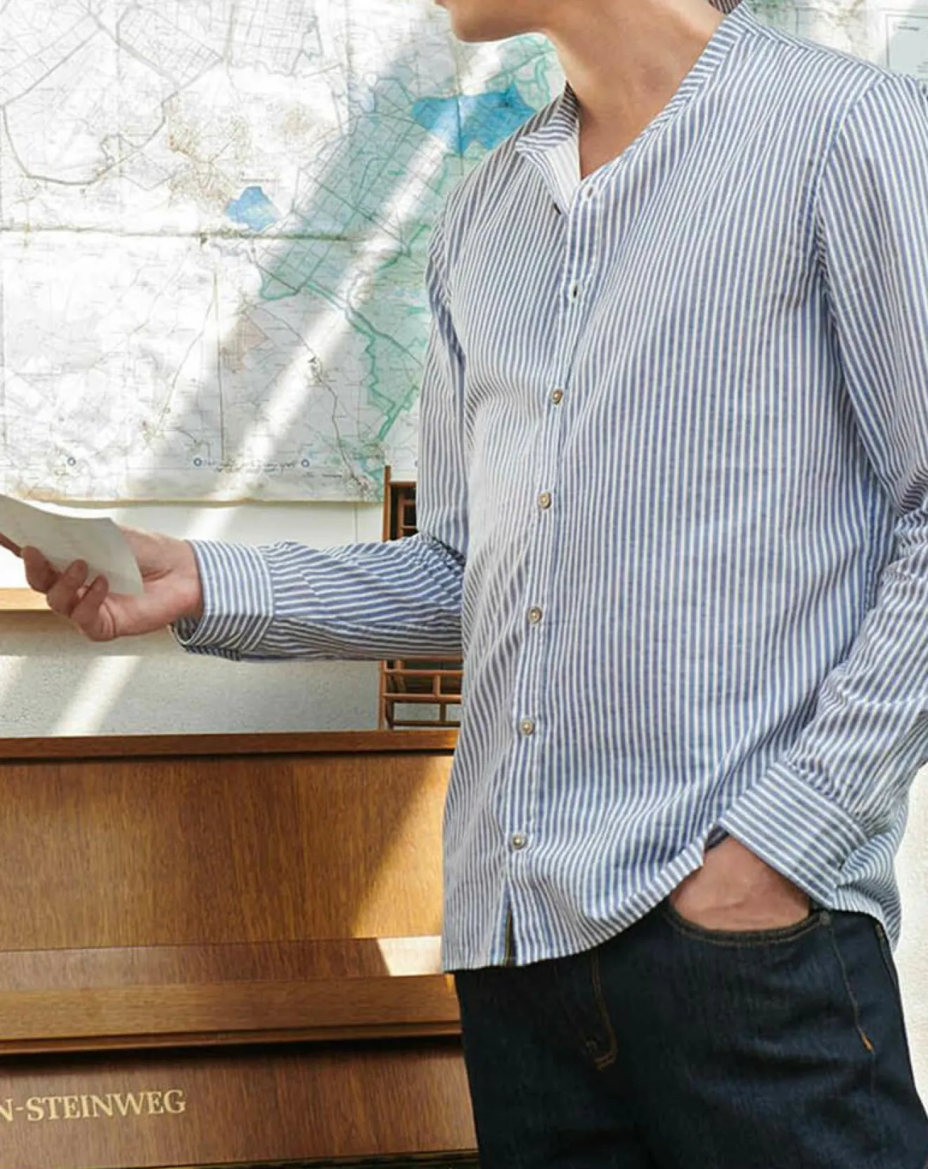 New Harris Wilson Chemise regular en Popeline Theotime rayée bleu/blanc