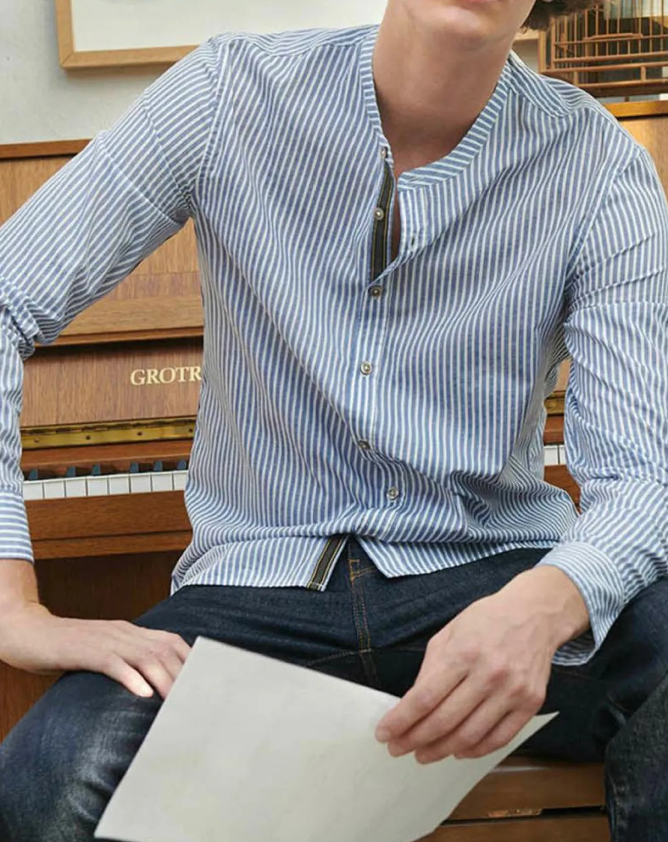 New Harris Wilson Chemise regular en Popeline Theotime rayée bleu/blanc