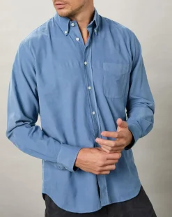 Hartford Chemise regular en Velours Milleraies Pitt Pat bleu nautique