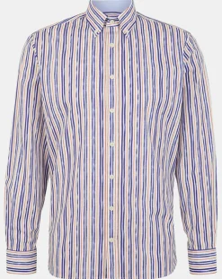 Hackett London Chemise Regular Fit à rayures bleu/rouge