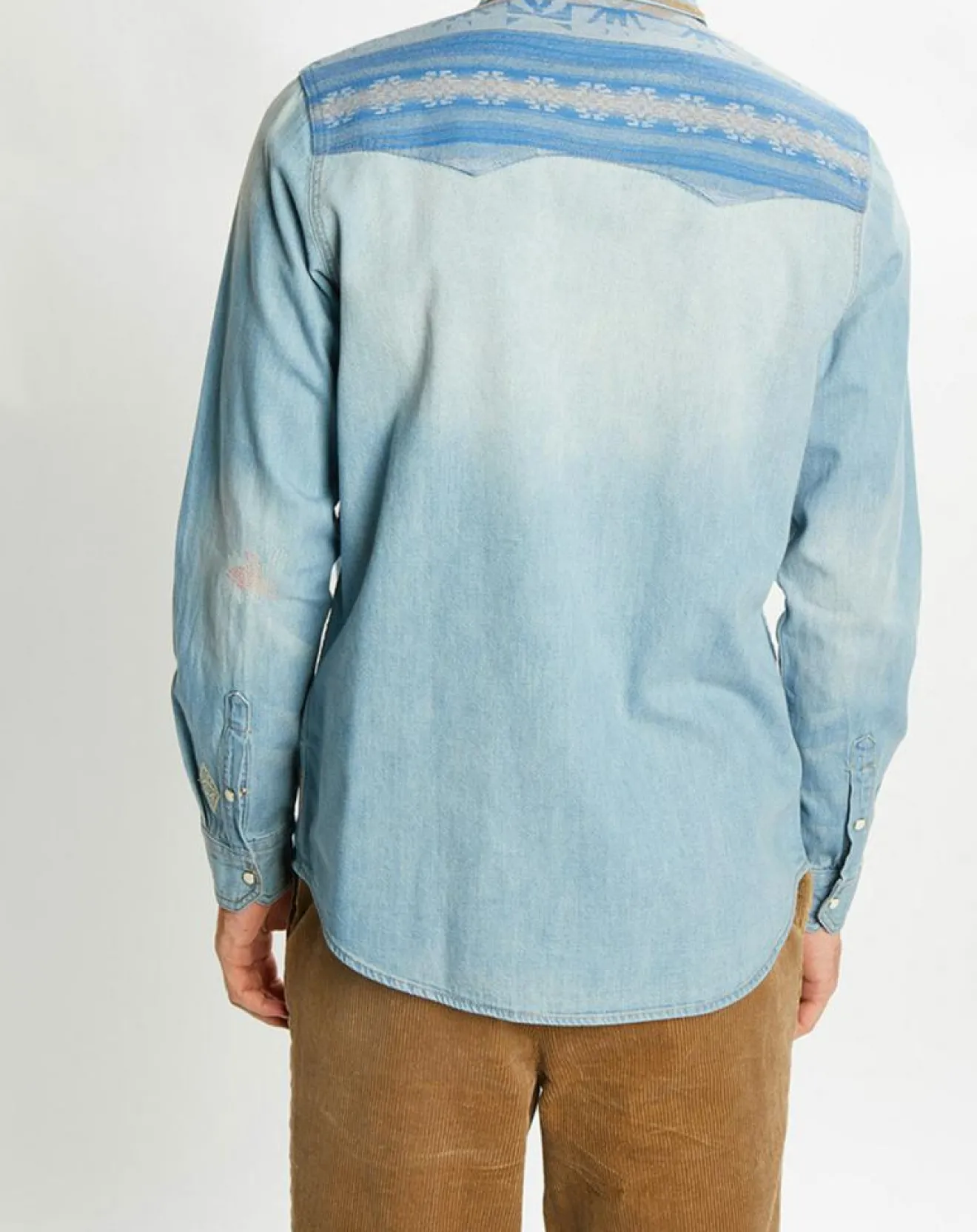 Homme Scotch & Soda Chemise Regular Fit en Jean Western Patch bleu clair délavé