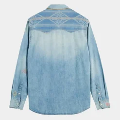 Homme Scotch & Soda Chemise Regular Fit en Jean Western Patch bleu clair délavé