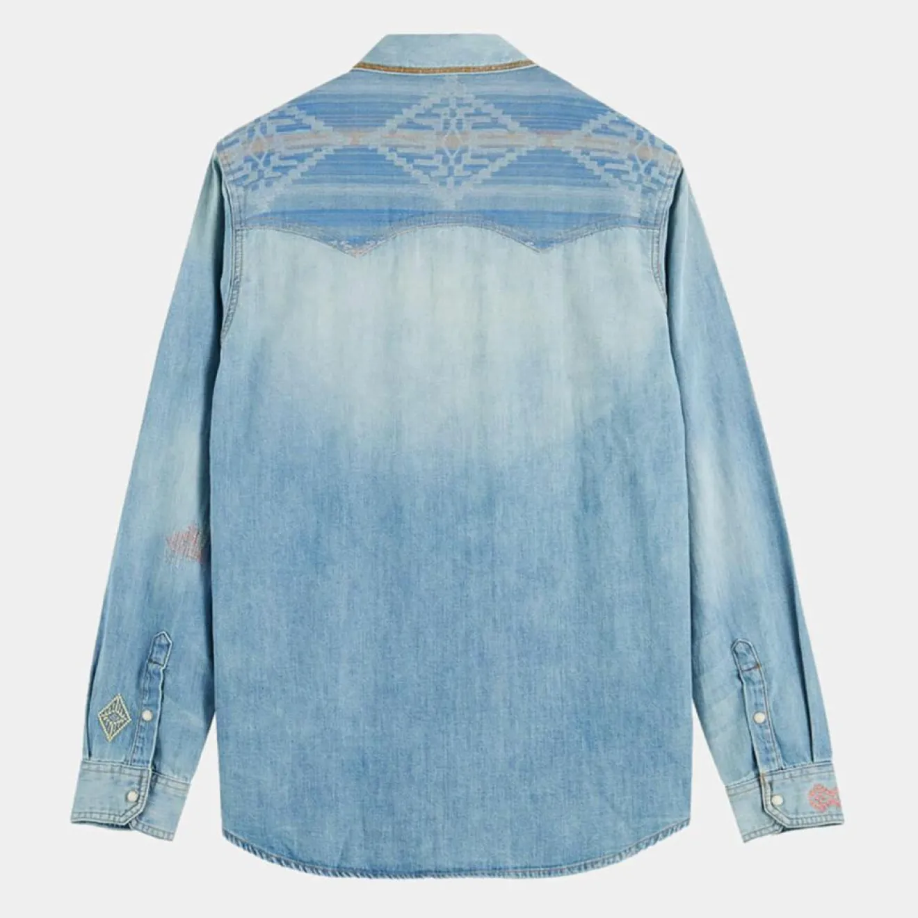 Homme Scotch & Soda Chemise Regular Fit en Jean Western Patch bleu clair délavé
