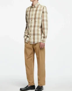 Homme Gant Chemise Regular Fit Moy à carreaux écru/marron