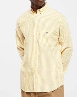 Homme Gant Chemise Regular Fit Stripe Basic jaune clair/blanc