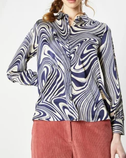 Sale La Petite Etoile Chemise satinée & imprimée Laora marine/beige