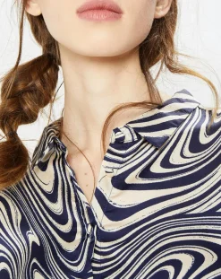 Sale La Petite Etoile Chemise satinée & imprimée Laora marine/beige