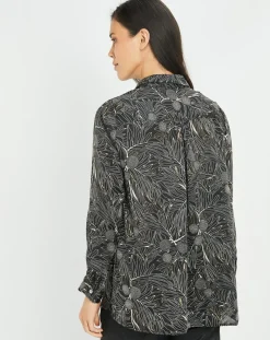 Femme Lauren Vidal Chemise satinée Ciara feuilles noire