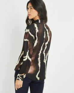 Clearance Lauren Vidal Chemise satinée Plume imprimée café