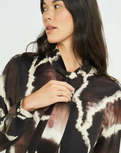 Clearance Lauren Vidal Chemise satinée Plume imprimée café