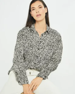 Femme Lauren Vidal Chemise satinée Vogue imprimée noir/écru