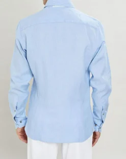 Homme Hackett London Chemise Slim Fit coton façon lin Yoke Mosaïque bleu ciel