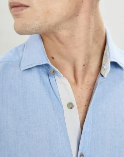 Homme Hackett London Chemise Slim Fit coton façon lin Yoke Mosaïque bleu ciel