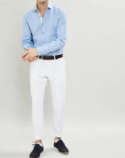 Homme Hackett London Chemise Slim Fit coton façon lin Yoke Mosaïque bleu ciel