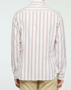 Outlet Hackett London Chemise Slim Fit en Coton & Lin Washed à rayures écru/bordeaux