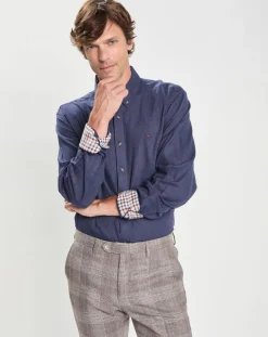 Hot Hackett London Chemise Slim Fit en Flanelle unie bleu moyen