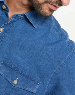 Clearance Hackett London Chemise Slim Fit en Lin & Coton Saharien bleu moyen