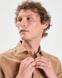 Homme Hackett London Chemise Slim Fit en Velours Milleraies beige