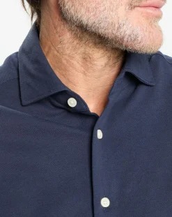 Hot Hackett London Chemise Slim Fit manches longues piquée unie bleu foncé