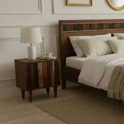 Bois & Chiffons Chevet 1 porte droit Manguier Ramon Naturel - 45x40x50 cm