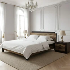 Bois & Chiffons Chevet bois bicolore - débord gauche Naturel - 54x38x42 cm